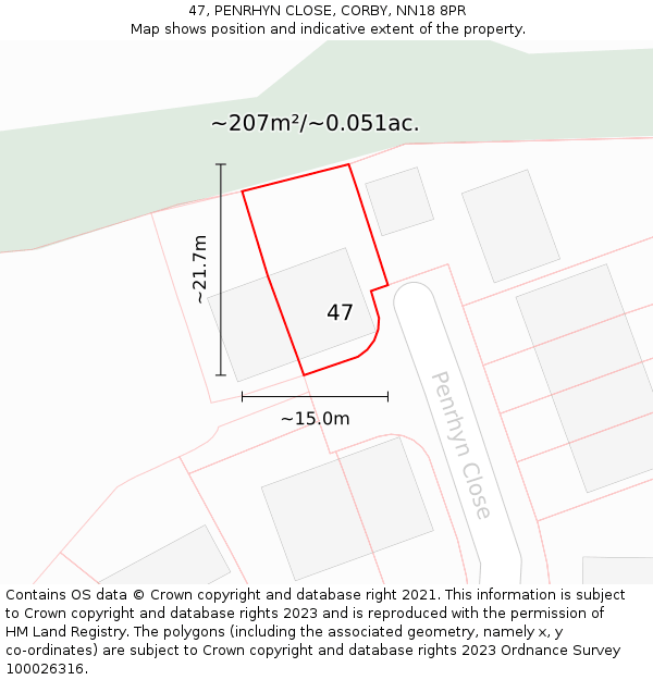 47, PENRHYN CLOSE, CORBY, NN18 8PR: Plot and title map