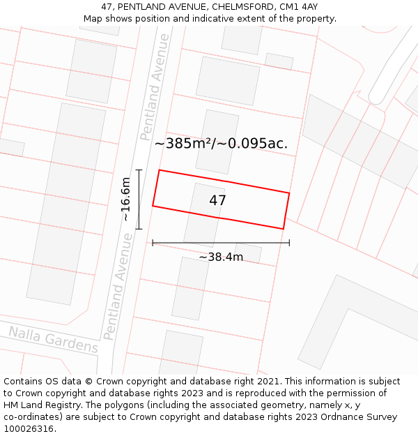 47, PENTLAND AVENUE, CHELMSFORD, CM1 4AY: Plot and title map