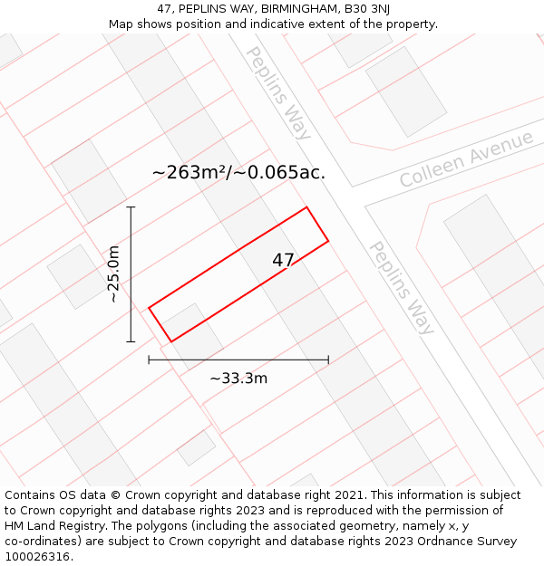 47, PEPLINS WAY, BIRMINGHAM, B30 3NJ: Plot and title map