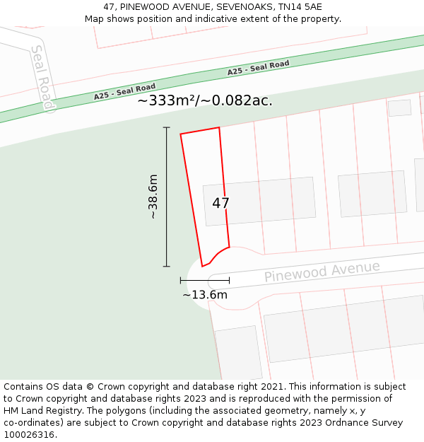 47, PINEWOOD AVENUE, SEVENOAKS, TN14 5AE: Plot and title map