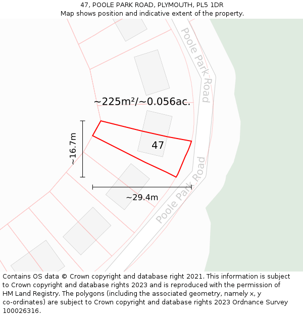 47, POOLE PARK ROAD, PLYMOUTH, PL5 1DR: Plot and title map