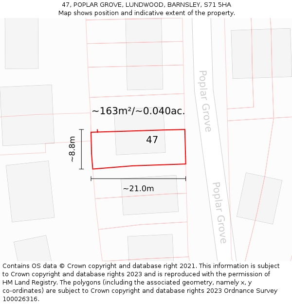 47, POPLAR GROVE, LUNDWOOD, BARNSLEY, S71 5HA: Plot and title map