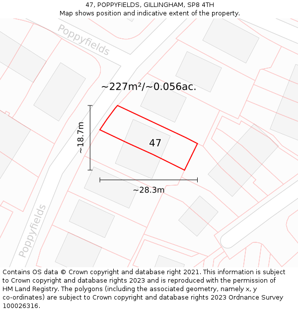47, POPPYFIELDS, GILLINGHAM, SP8 4TH: Plot and title map