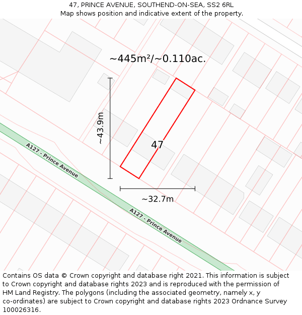 47, PRINCE AVENUE, SOUTHEND-ON-SEA, SS2 6RL: Plot and title map