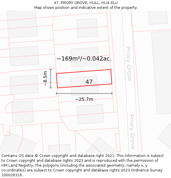 47, PRIORY GROVE, HULL, HU4 6LU: Plot and title map