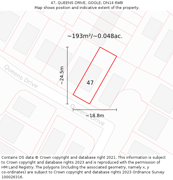 47, QUEENS DRIVE, GOOLE, DN14 6WB: Plot and title map