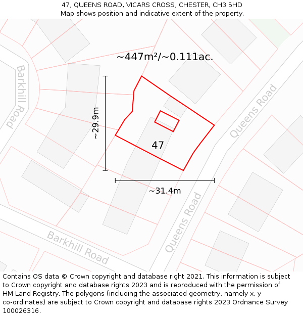 47, QUEENS ROAD, VICARS CROSS, CHESTER, CH3 5HD: Plot and title map