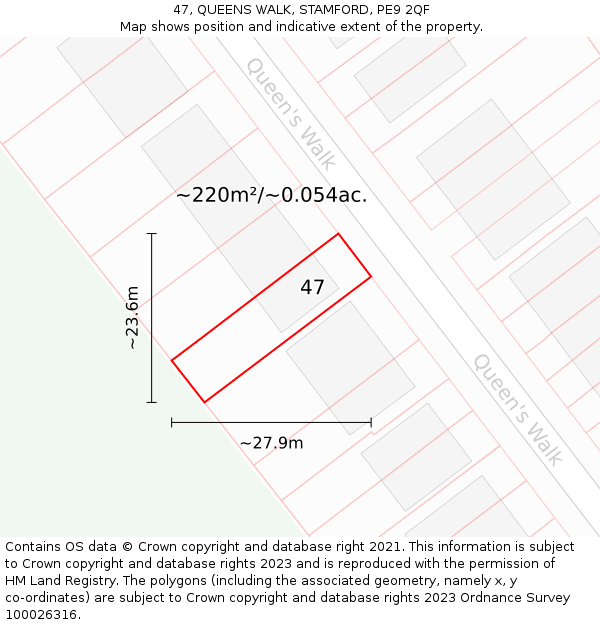 47, QUEENS WALK, STAMFORD, PE9 2QF: Plot and title map