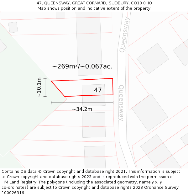 47, QUEENSWAY, GREAT CORNARD, SUDBURY, CO10 0HQ: Plot and title map