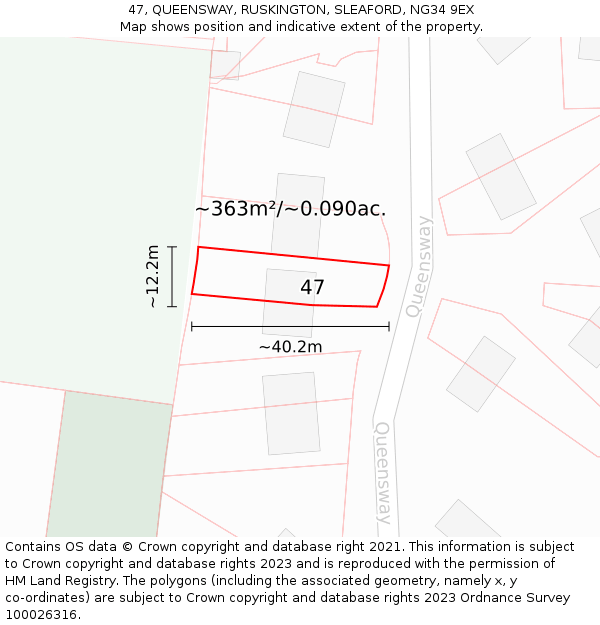 47, QUEENSWAY, RUSKINGTON, SLEAFORD, NG34 9EX: Plot and title map