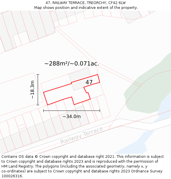 47, RAILWAY TERRACE, TREORCHY, CF42 6LW: Plot and title map