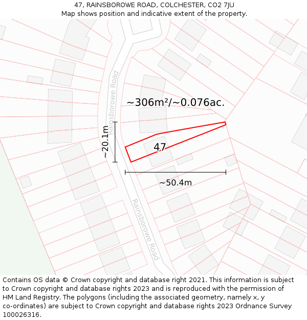 47, RAINSBOROWE ROAD, COLCHESTER, CO2 7JU: Plot and title map