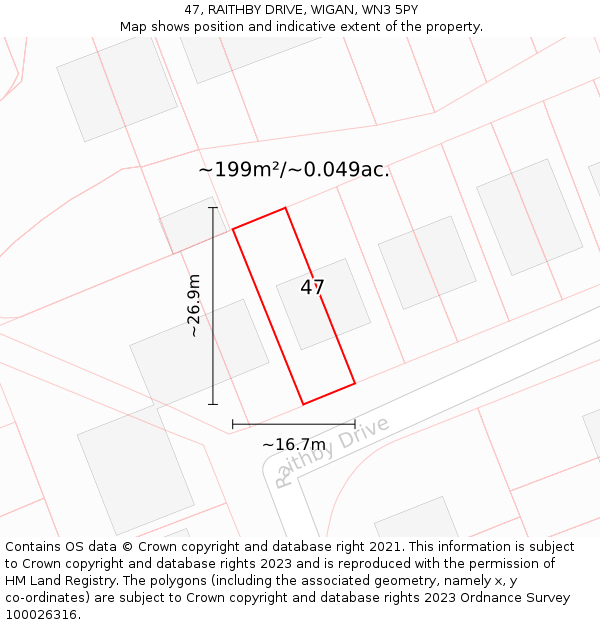 47, RAITHBY DRIVE, WIGAN, WN3 5PY: Plot and title map
