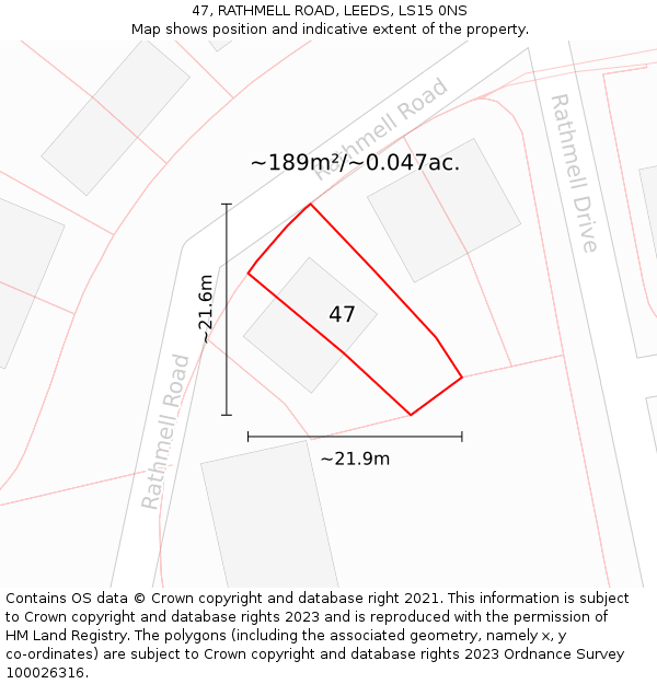 47, RATHMELL ROAD, LEEDS, LS15 0NS: Plot and title map