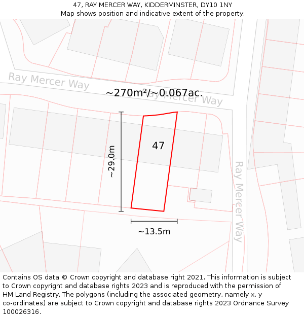 47, RAY MERCER WAY, KIDDERMINSTER, DY10 1NY: Plot and title map