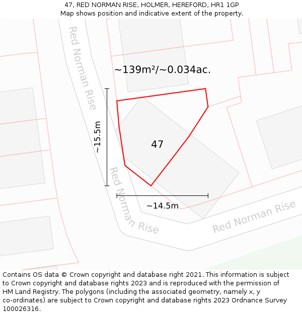 47, RED NORMAN RISE, HOLMER, HEREFORD, HR1 1GP: Plot and title map