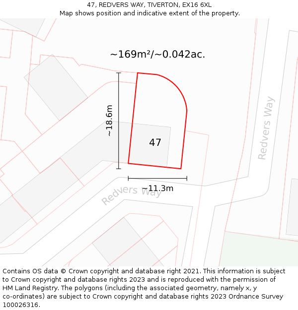 47, REDVERS WAY, TIVERTON, EX16 6XL: Plot and title map