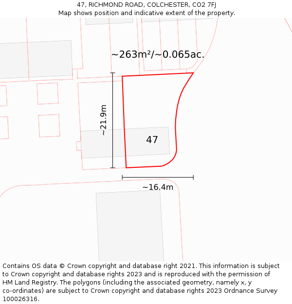 47, RICHMOND ROAD, COLCHESTER, CO2 7FJ: Plot and title map