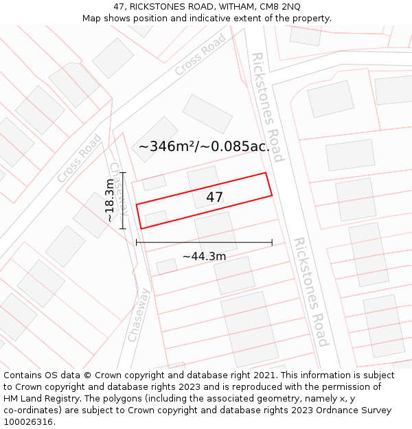 47, RICKSTONES ROAD, WITHAM, CM8 2NQ: Plot and title map