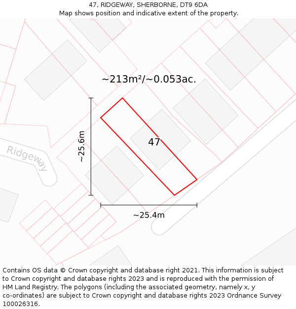 47, RIDGEWAY, SHERBORNE, DT9 6DA: Plot and title map