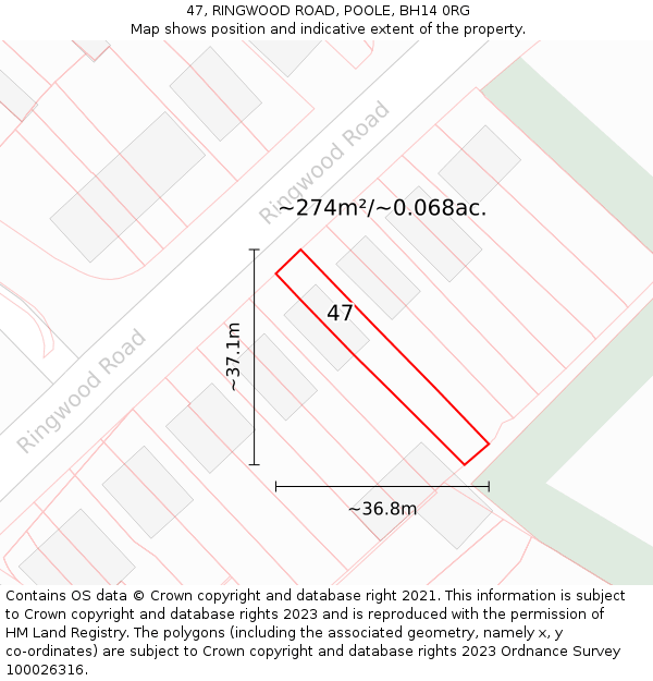 47, RINGWOOD ROAD, POOLE, BH14 0RG: Plot and title map