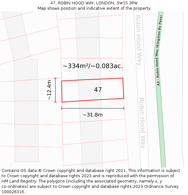 47, ROBIN HOOD WAY, LONDON, SW15 3PW: Plot and title map