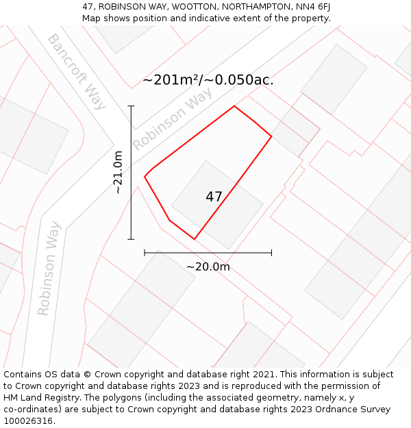 47, ROBINSON WAY, WOOTTON, NORTHAMPTON, NN4 6FJ: Plot and title map