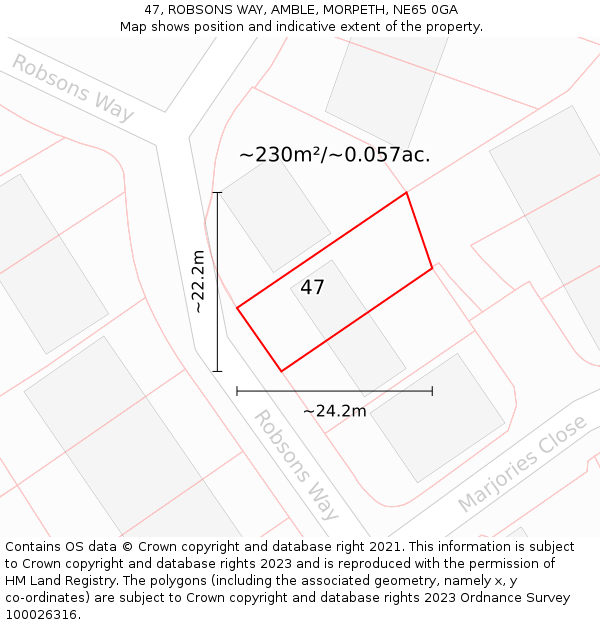 47, ROBSONS WAY, AMBLE, MORPETH, NE65 0GA: Plot and title map