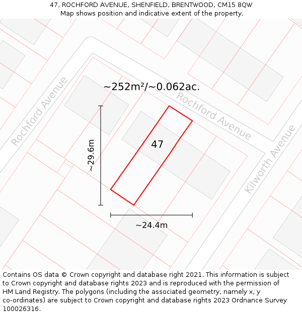 47, ROCHFORD AVENUE, SHENFIELD, BRENTWOOD, CM15 8QW: Plot and title map