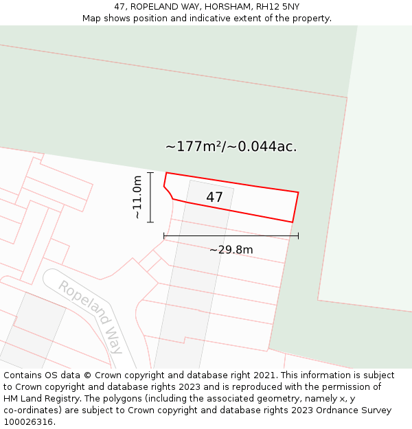 47, ROPELAND WAY, HORSHAM, RH12 5NY: Plot and title map