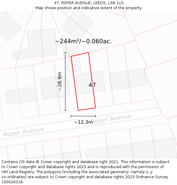 47, ROPER AVENUE, LEEDS, LS8 1LG: Plot and title map