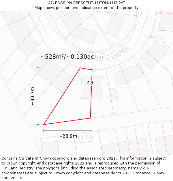 47, ROSSLYN CRESCENT, LUTON, LU3 2AT: Plot and title map