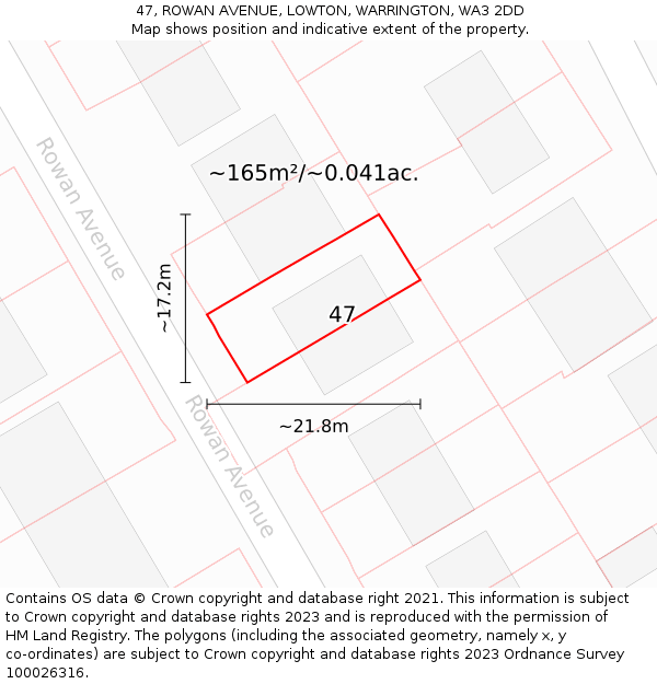 47, ROWAN AVENUE, LOWTON, WARRINGTON, WA3 2DD: Plot and title map