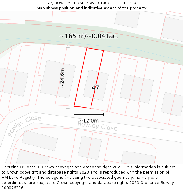 47, ROWLEY CLOSE, SWADLINCOTE, DE11 8LX: Plot and title map