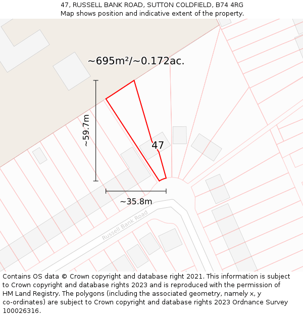 47, RUSSELL BANK ROAD, SUTTON COLDFIELD, B74 4RG: Plot and title map