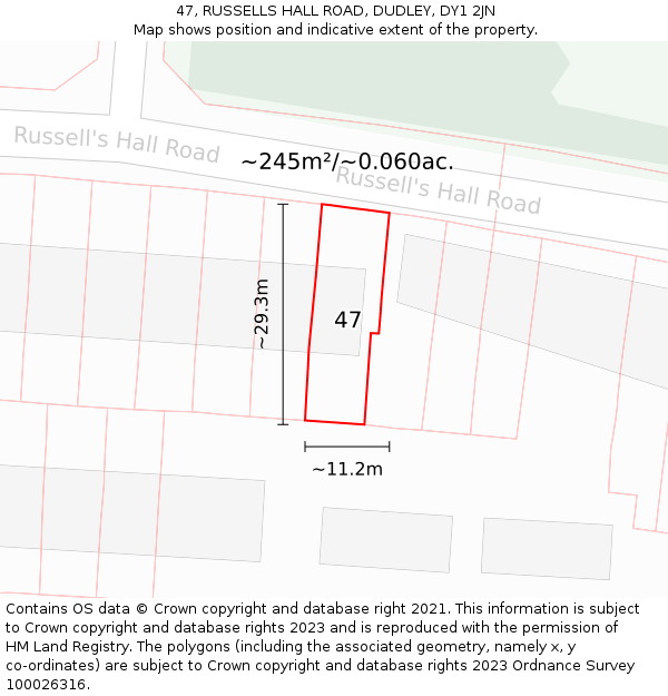 47, RUSSELLS HALL ROAD, DUDLEY, DY1 2JN: Plot and title map