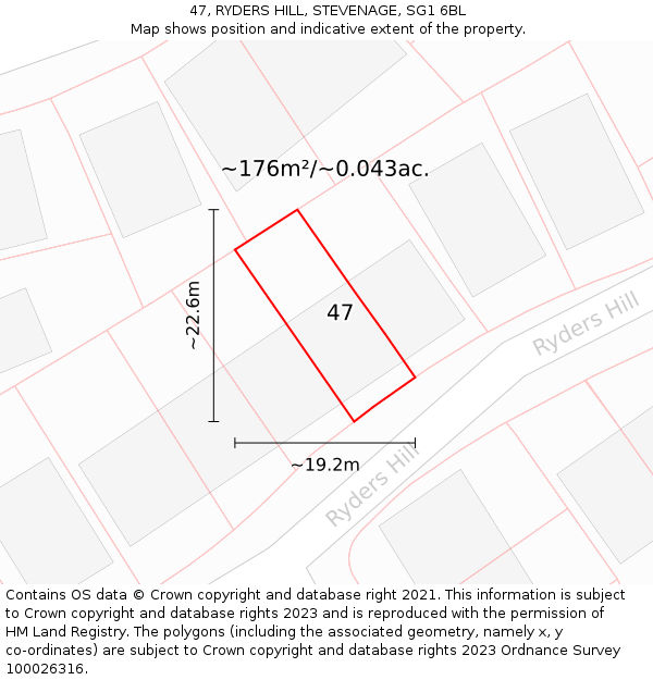 47, RYDERS HILL, STEVENAGE, SG1 6BL: Plot and title map