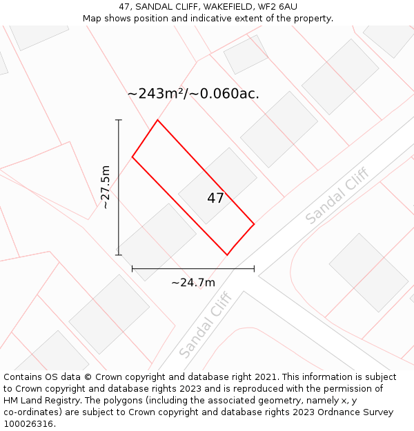 47, SANDAL CLIFF, WAKEFIELD, WF2 6AU: Plot and title map