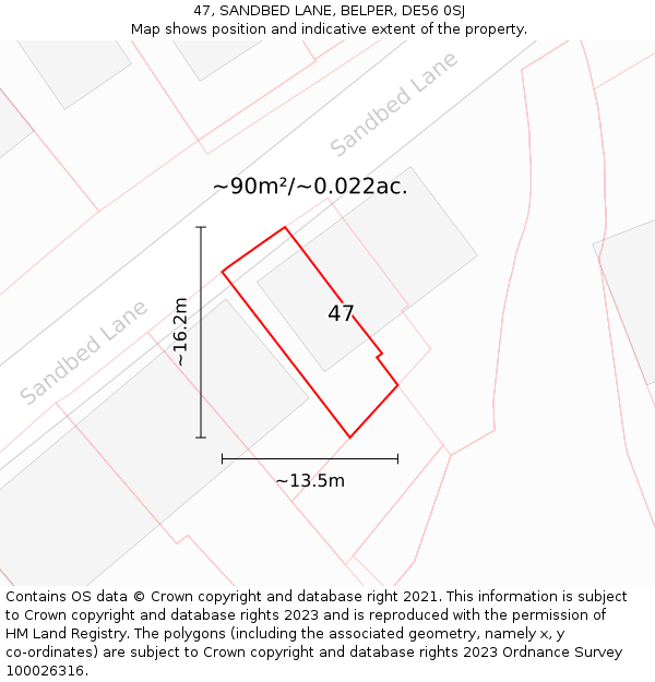 47, SANDBED LANE, BELPER, DE56 0SJ: Plot and title map