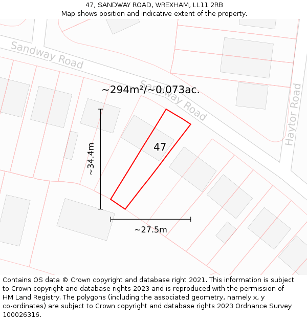 47, SANDWAY ROAD, WREXHAM, LL11 2RB: Plot and title map