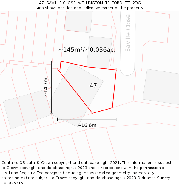 47, SAVILLE CLOSE, WELLINGTON, TELFORD, TF1 2DG: Plot and title map