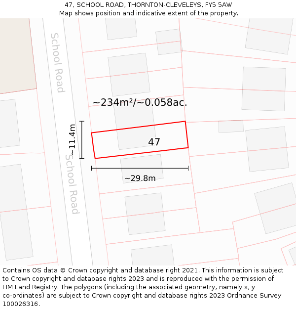 47, SCHOOL ROAD, THORNTON-CLEVELEYS, FY5 5AW: Plot and title map