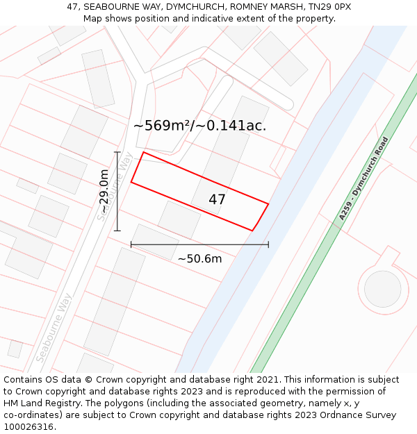 47, SEABOURNE WAY, DYMCHURCH, ROMNEY MARSH, TN29 0PX: Plot and title map