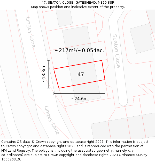 47, SEATON CLOSE, GATESHEAD, NE10 8SF: Plot and title map