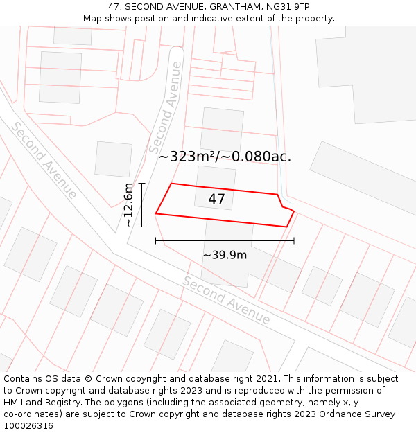 47, SECOND AVENUE, GRANTHAM, NG31 9TP: Plot and title map