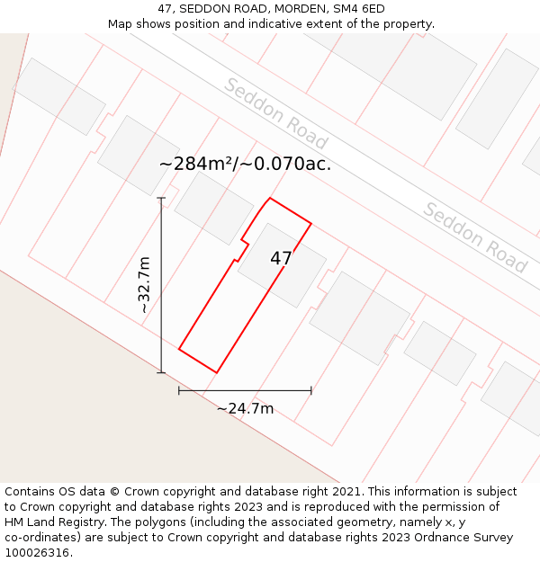 47, SEDDON ROAD, MORDEN, SM4 6ED: Plot and title map