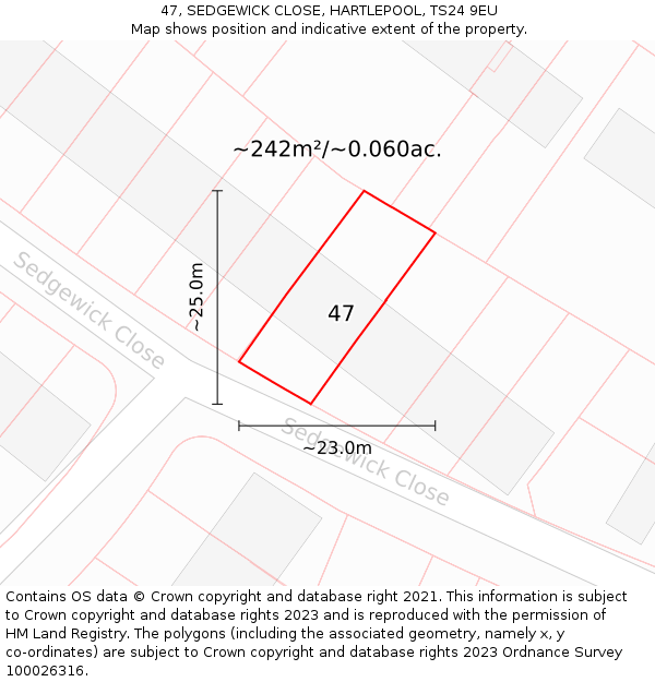 47, SEDGEWICK CLOSE, HARTLEPOOL, TS24 9EU: Plot and title map