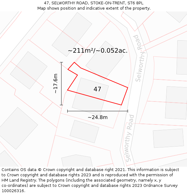 47, SELWORTHY ROAD, STOKE-ON-TRENT, ST6 8PL: Plot and title map