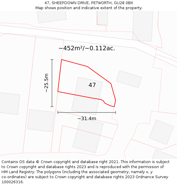 47, SHEEPDOWN DRIVE, PETWORTH, GU28 0BX: Plot and title map