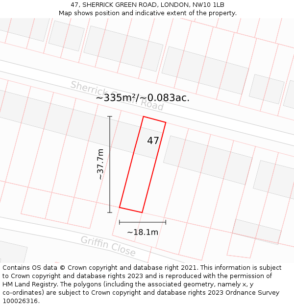 47, SHERRICK GREEN ROAD, LONDON, NW10 1LB: Plot and title map